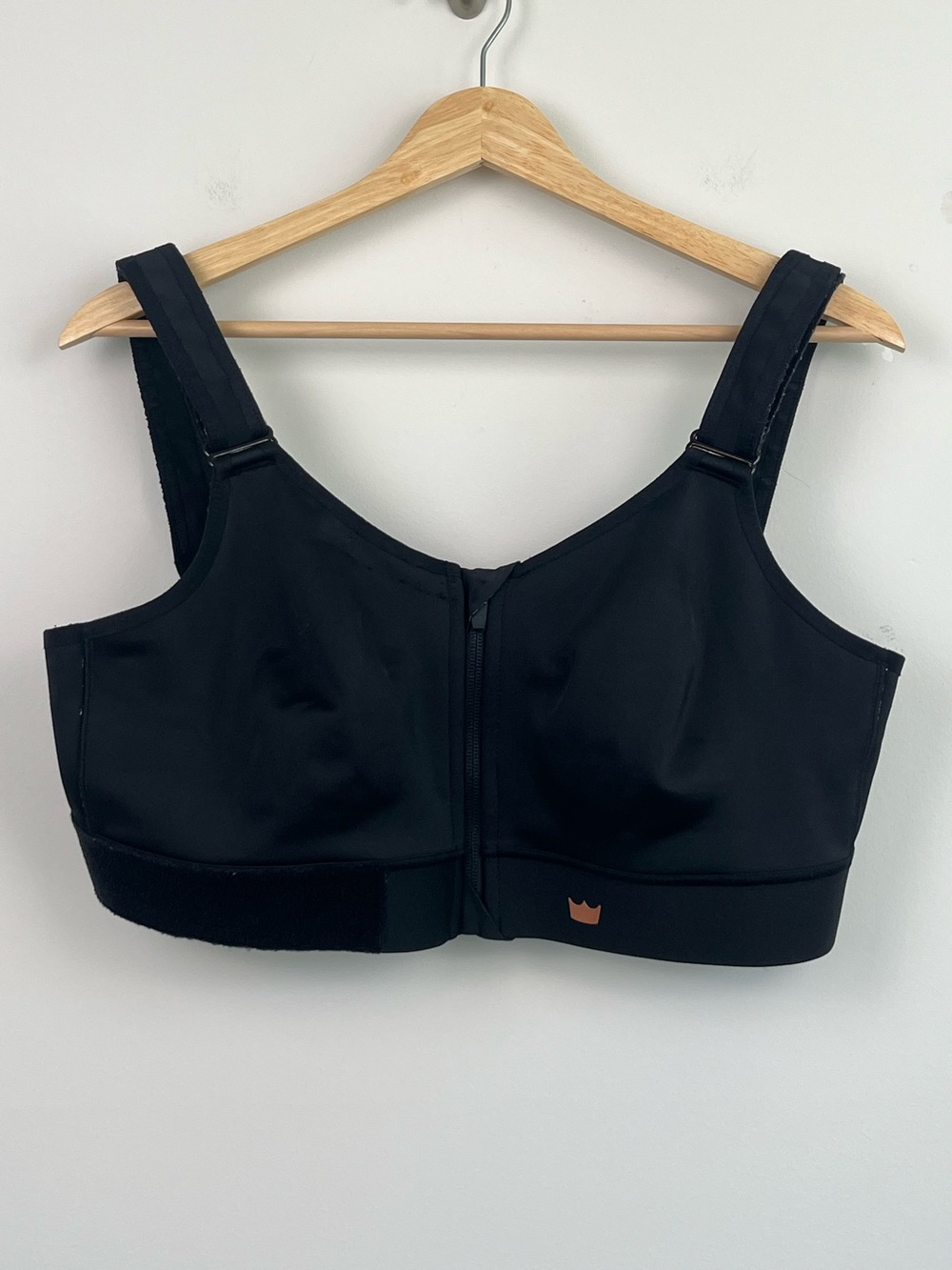 Shefit black Flex adjustable zip front sports bra, size 2Luxe.
